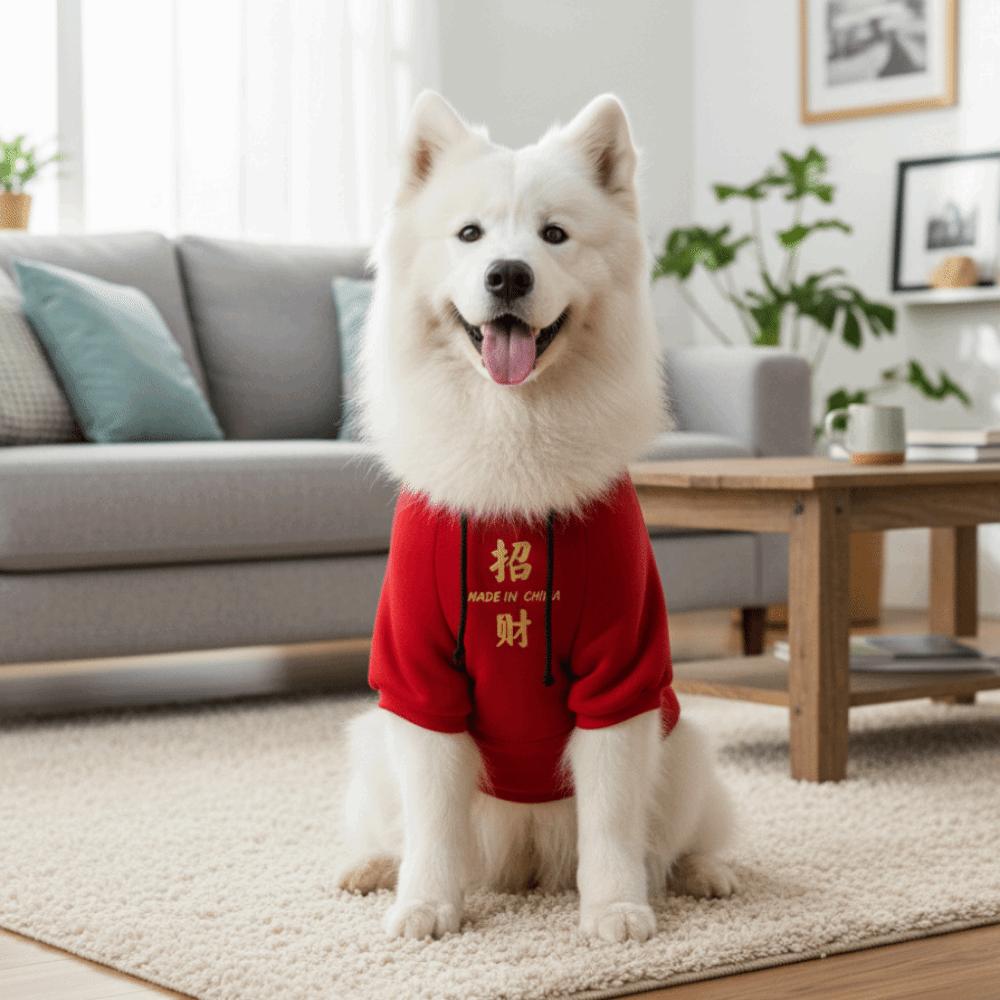 Warm New Year Dog Hoodie Blessing Thicken Dog Two-Legged Clothing with Drawstring Comfortable Dog Fleece Coat