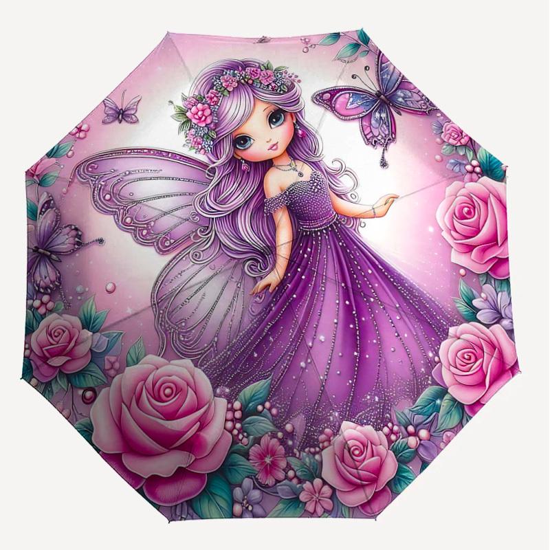 1PC Fairy Butterfly Umbrella-8-Rib Reinforced, Automatic Open, Lightweight & Durable, Cute Fashion Accessory for Outdoor-Y0346
