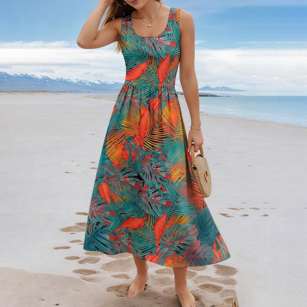 Ladies' floral summer casual and fashionable sleeveless long dress