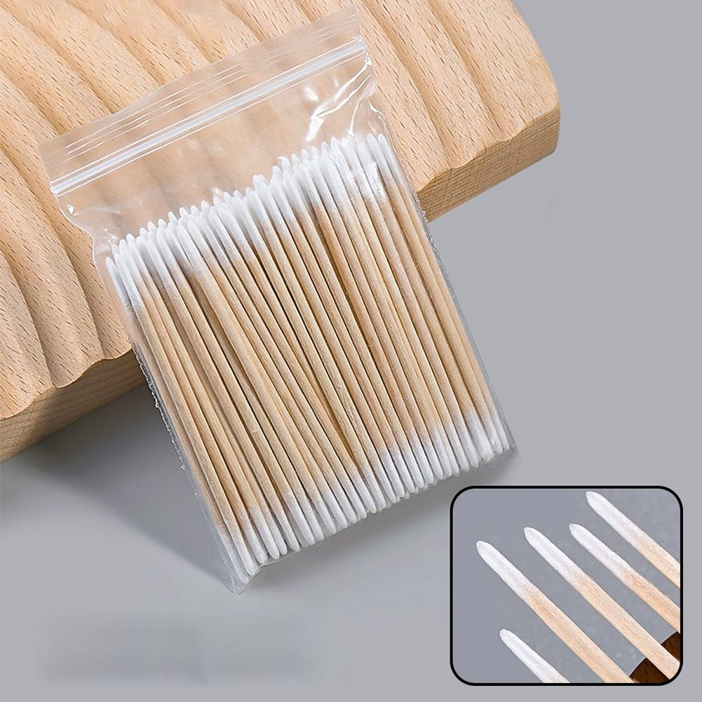 100Pcs 7cm/2.75inch Long Double Pointed Tip Cotton Swabs with Wooden Sticks Cleaning Swabs Buds Cosmetic Tipped Applicator for Makeup Eyebrow Tattoo