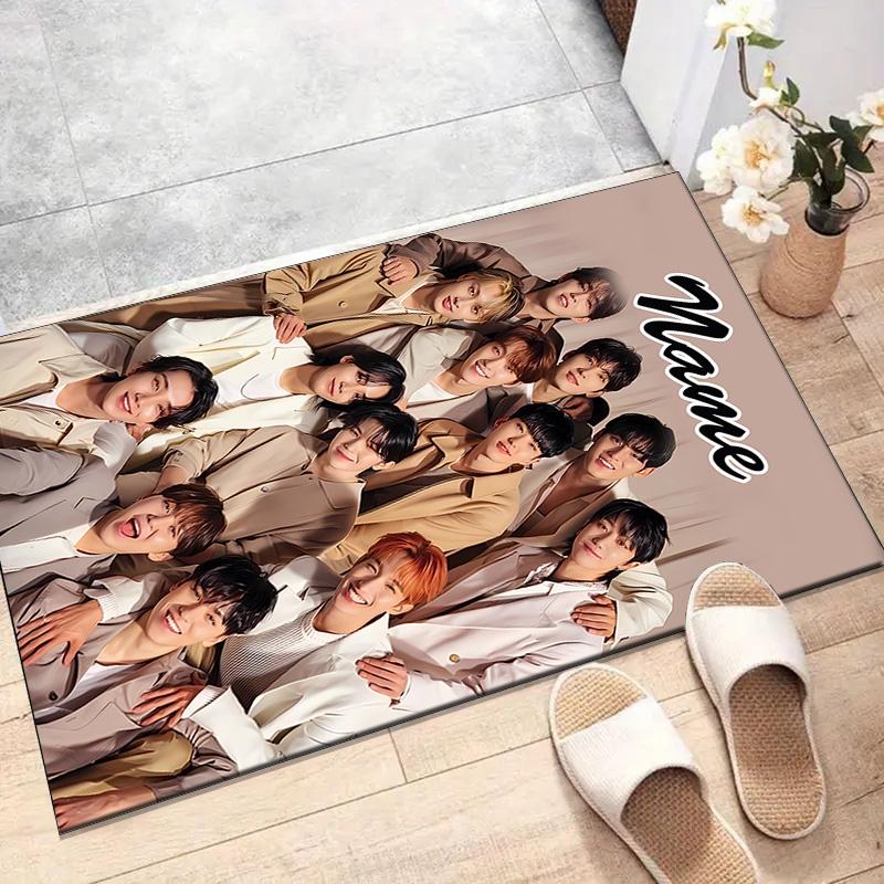 Custom Kpop Team Mat Personalized Name, Polyester Washable Indoor Entryway Rug, Gift for Christmas, Easter, Thanksgiving Day