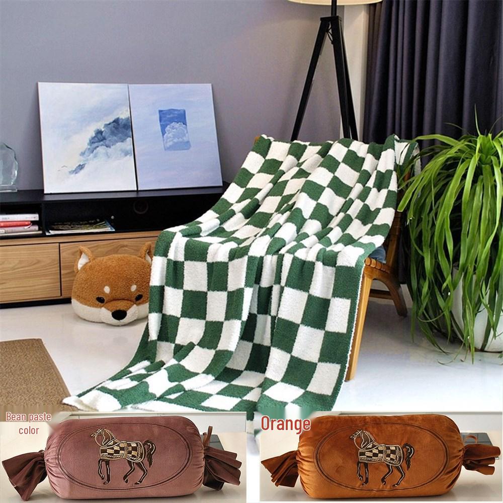 

Cozy Double-Layer Knitted Checkerboard Blanket - Soft, Thick, Semi-Velvet, Ideal for Autumn/Winter on Sofa or as Air Conditioning Cover. 130x160 cm (975g)