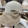 Hat Female Retro Bow Split Fork Elegant Straw Hat Big Eaves Bucket Hat Seaside Vacation Sun Protection Beach Hat