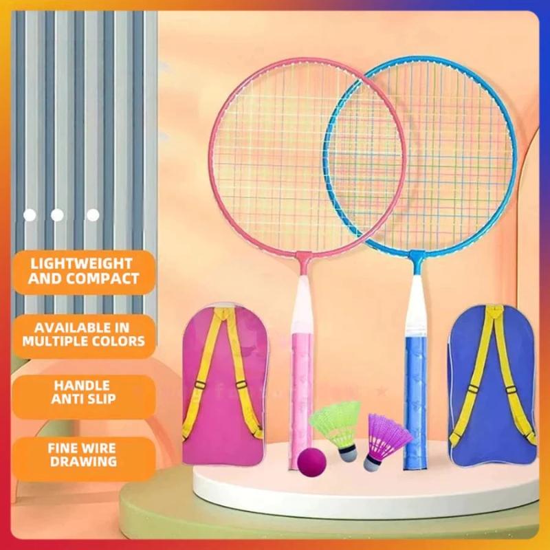 Kids Badminton Racket 2Pcs Set with 3 Balls Non-Slip Soft Grip Portable for Beginner Training Outdoor Beach Activities