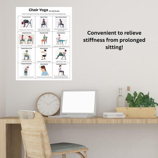 3er Set Stuhl-Yoga-Poster für Senioren, Übungsplan mit geringer Belastung zum Dehnen für ältere Menschen, Anleitung für das morgendliche Training im Sitzen für Flexibilität