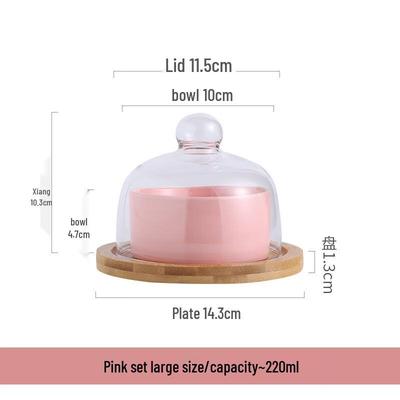 Ceramic Dessert Bowl with Glass Lid and Platter