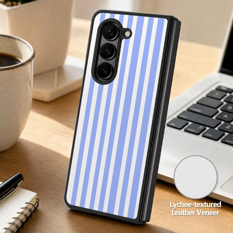 Stripe Heart Pattern Case For Samsung Galaxy Z Fold 8 Ultra 7 6 5 Fold8 Fold7 Fold6 Luxury Leather Skin Hard Folding Phone Cover