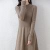 Autumn and Winter Knitted Dress for Women's Casual Mid-length Half Turtleneck Pullover Long-sleeved Sweater Dress