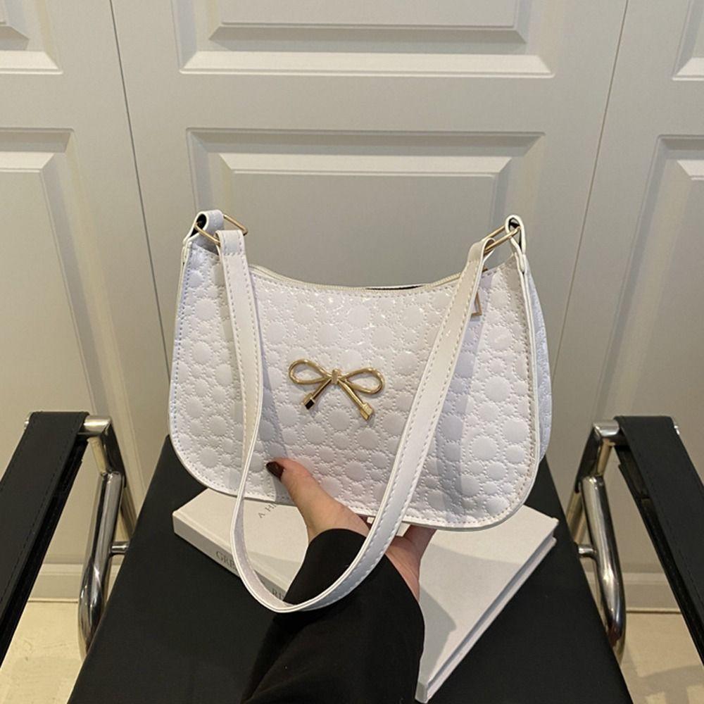 PU Leather Underarm Tote Bag Elegant Women Handbag Simple Bowknot Shoulder Bag  Work