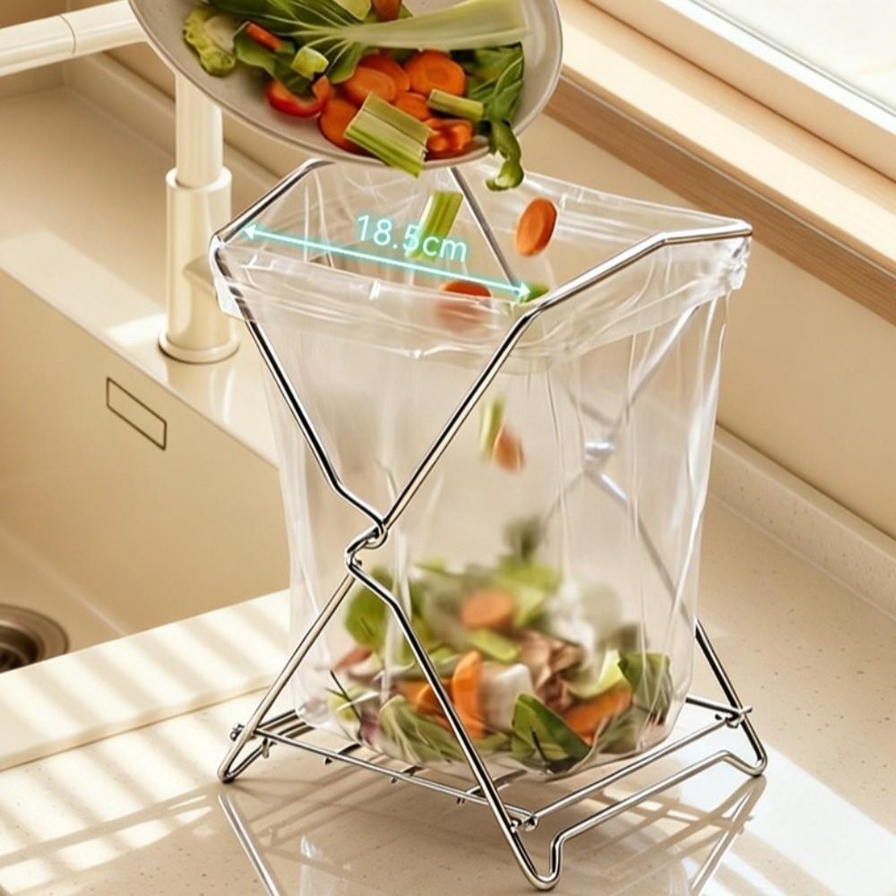Foldable Garbage Bag Holder Freestanding Waste Organizer Stand for Kitchen Counter Office Desktop