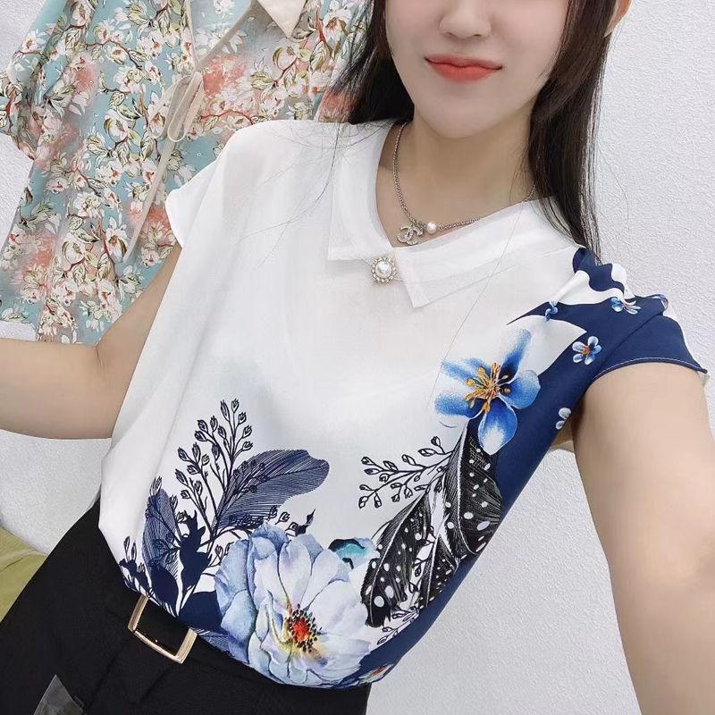 

Shirt women s summer new design sense niche shirt loose versatile short-sleeved shirt doll collar top 4XL синій