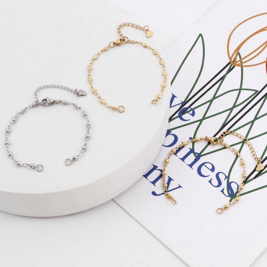 304 Stainless Steel Link Chain Connector Bracelets Anklet Round Heart DIY Making Jewelry Findings 16.5cm(6 4/8") Long, 2 PCs