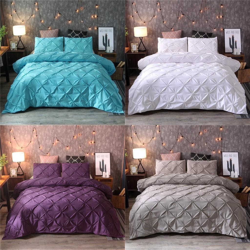 Premium Polyester Duvet Cover Pillow Sham Set With Classic Pintuck Design