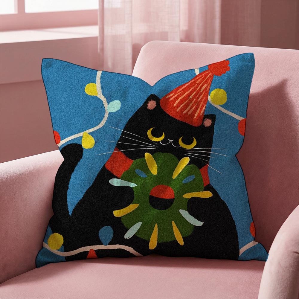 Cartoon Cat Cute Cushion Cover Multi-Scene Pillow Cover for Home & Car - Reversible, Soft & Durable for Daily Use