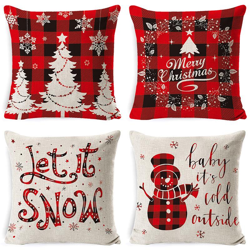 Christmas Celebration Pillow Elk Snowman Festive Cushion Cover Red Sofa Back Cushion Pillow Cover