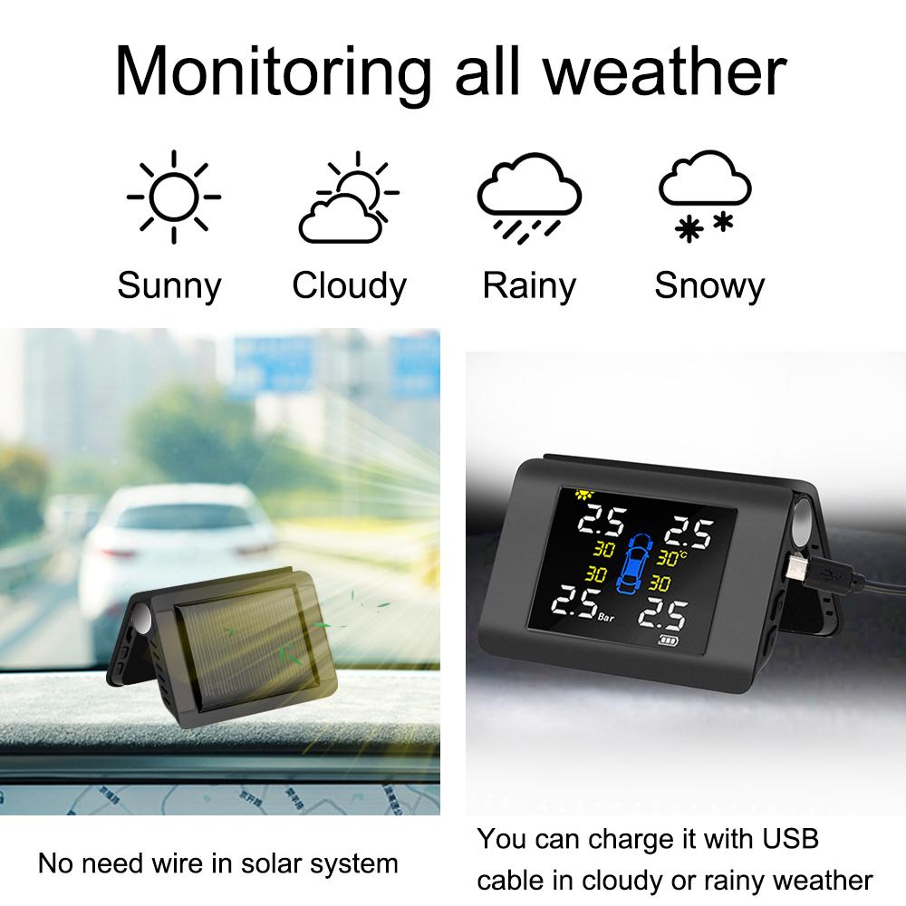 LED Display With 4 External or Built-in Sensors Car Tire Pressure Monitoring System Solar Power TPMS Temperature Warning Fuel Save Intelligent