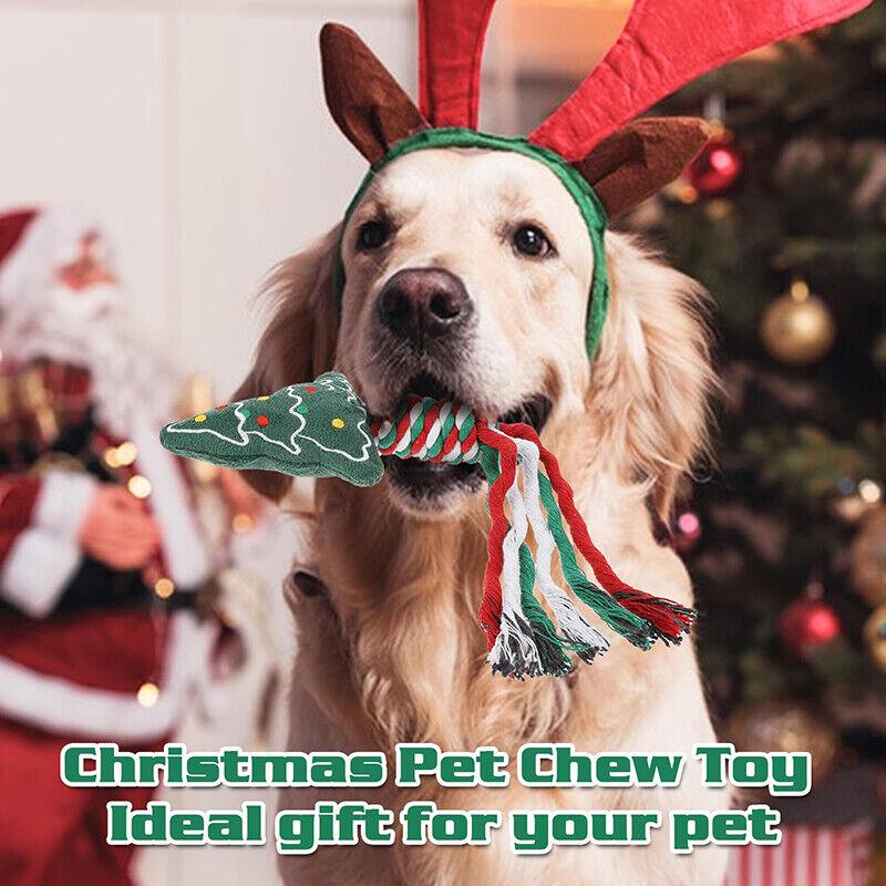Christmas Pet Dog Chew Toys Braided Cotton Rope Santa Xmas Tree Snowman Gift DH