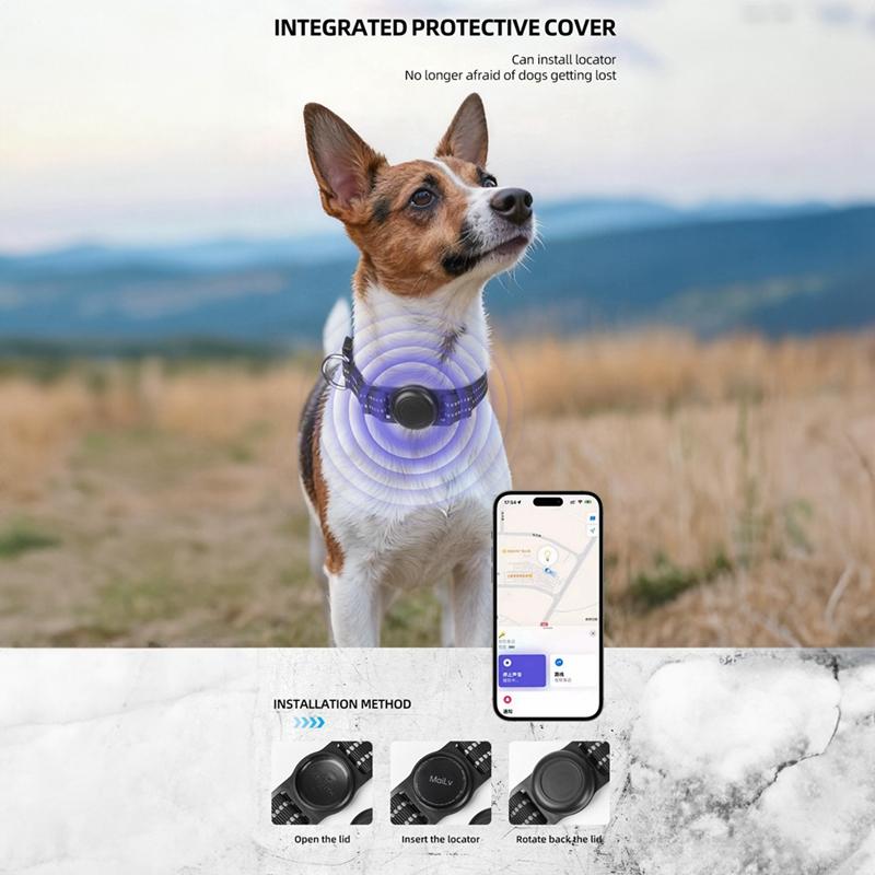 Pet Collar Adjustable Reflective Dog Collar Integrated Protective Cover Can Install Locator