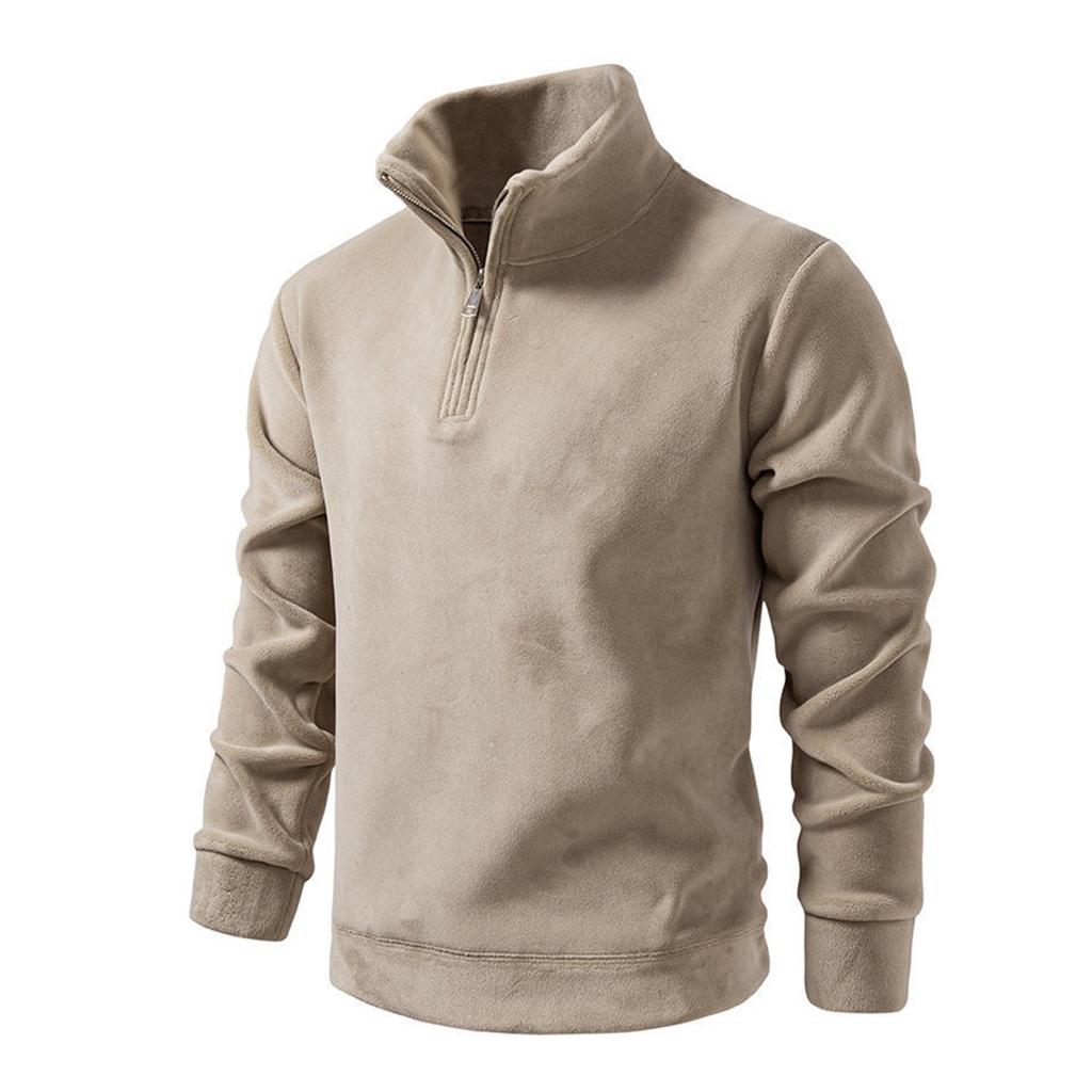 Men's Fall Winter Half-Zip Mock Neck Sweatshirt, Color Loose Fit Thick Pullover Top