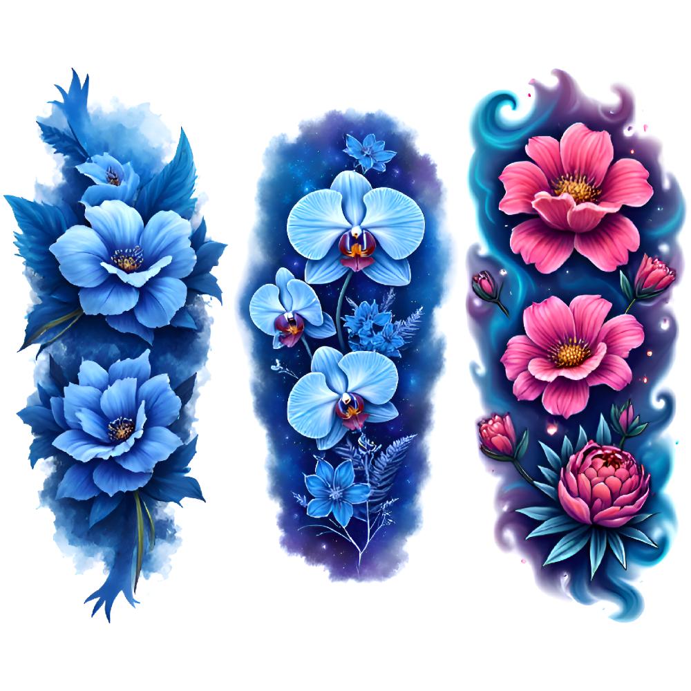 3 шт. Временные татуировки Цветочные татуировки Цветные Реалистичные Цветочные рисунки Реалистичные Временные татуировки Для плеч Мужских рук