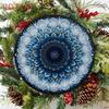 Vintage Retro Blue Sunflower Metal Wall Art 8x8 Inch Round Aluminum Geometric Floral Home Decor