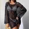 Women S Sexy Hollow Out Knit Long Sleeve Beach Cover Up Dress