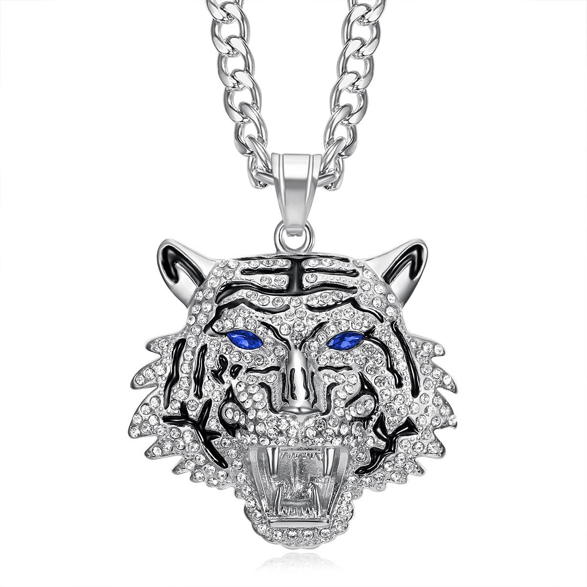 2026 Jewelry Fashion Trend Inlaid Zircon Men s Exquisite Jewelry Necklace Tiger Head Bottle Opener Pendant Necklace 60CM