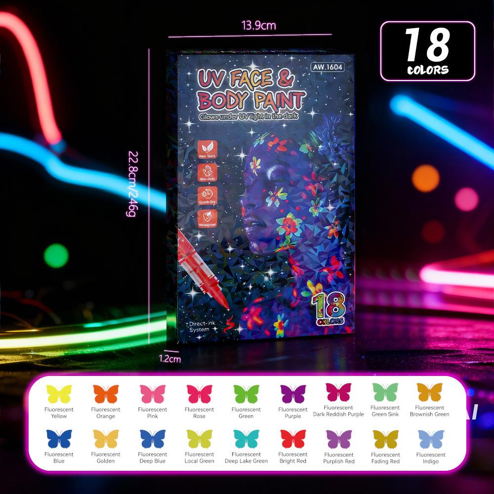 12-18 Colors Colorful Luminous Pen Set Human Face Paint Pen Student Children Painting Fluorescent Marker Glow-in-the-dark Pen