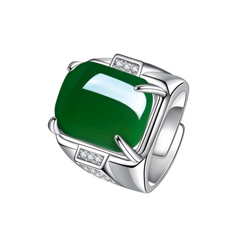 Anello Quadrato Temperamento Giada per Uomo Gioielli 2024 Nuovo Anello da Dito Maschile Argento 925 Gioielli Regolabile