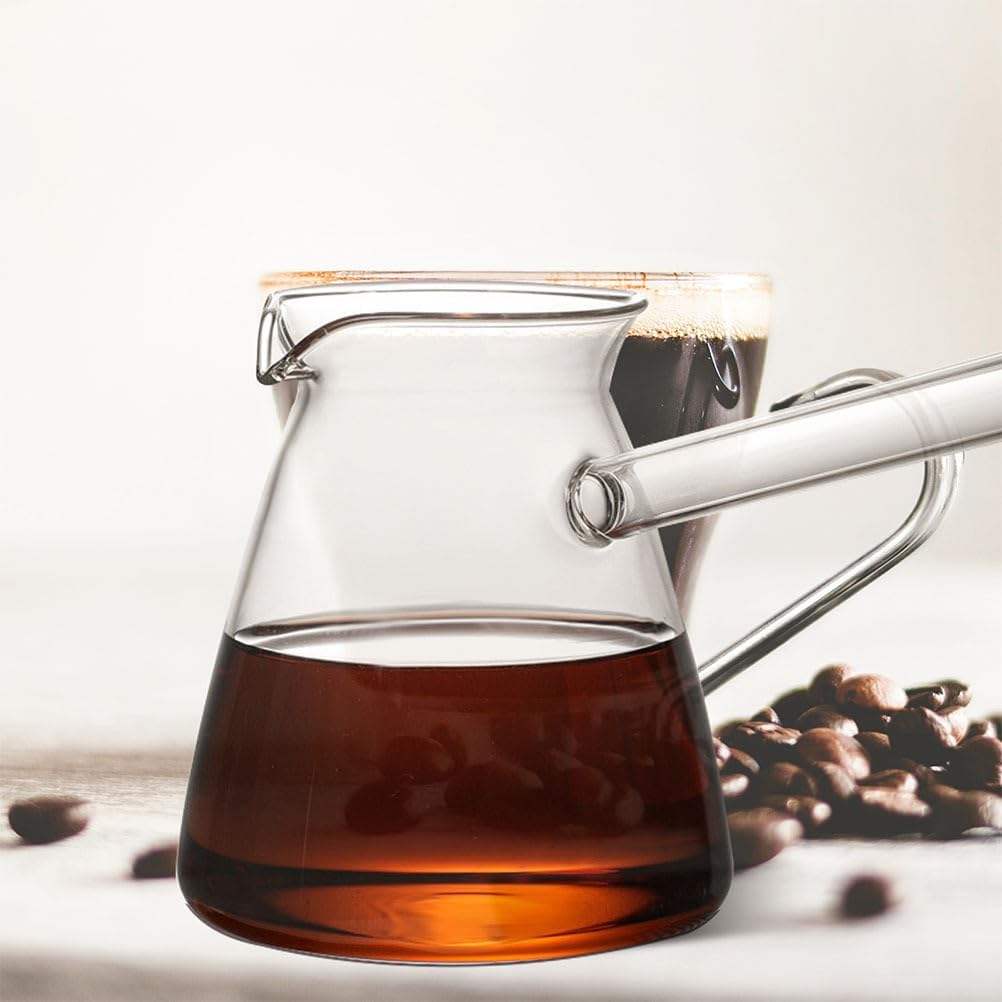 Garneck 2pcs Glass Turkish Coffee Pot 450ml Clear Coffee Pot with Side Handle Teapot Small Milk Kettle Boiling Hot Chocolate Maker Butter Melting Pot