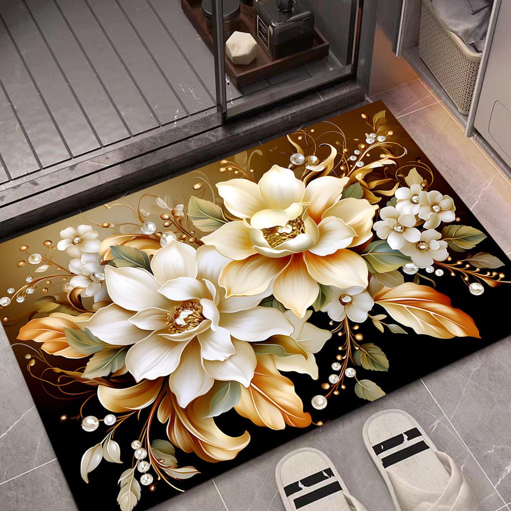 Peony Flower Pattern Home Decor Carpet, Non-slip Anti-Falling Resistance for Living Room Bathroom Kitchen Bedroom Hotel Restaurant Coffee Shop Mall