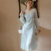 Women Sexy Sleepshirts Lace Patchwork Mesh V-neck Dress Nightgowns Porn Translucent Long Lounge Comfortable Clothing