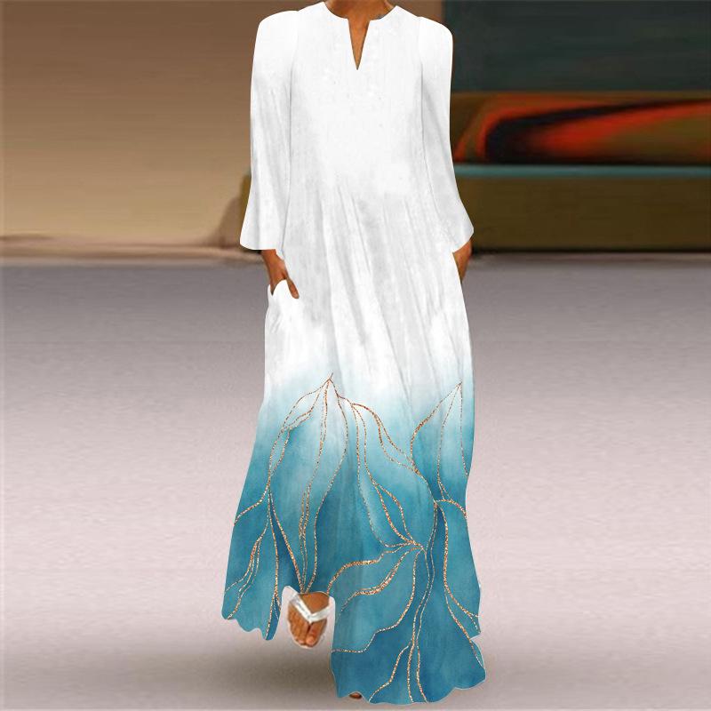 Damen Maxikleid mit floraler Stickerei und Taschen Böhmisches Sommerkleid