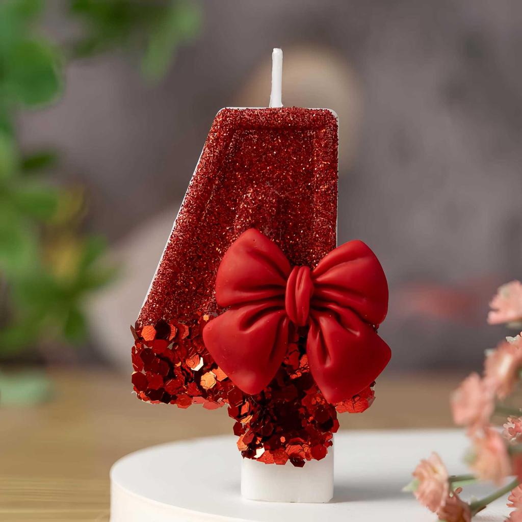 Red Bow Creative Birthday Number Candles - Hot-Selling Cake Decorations