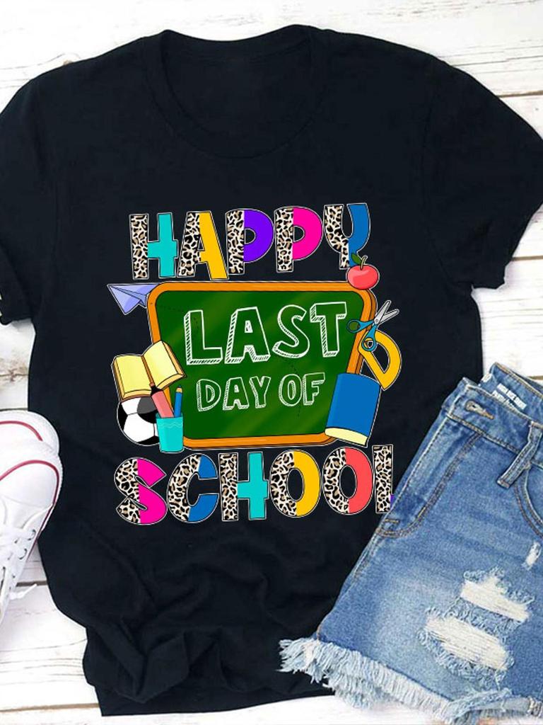 Happy Last Day of School Leopard Print T-shirt