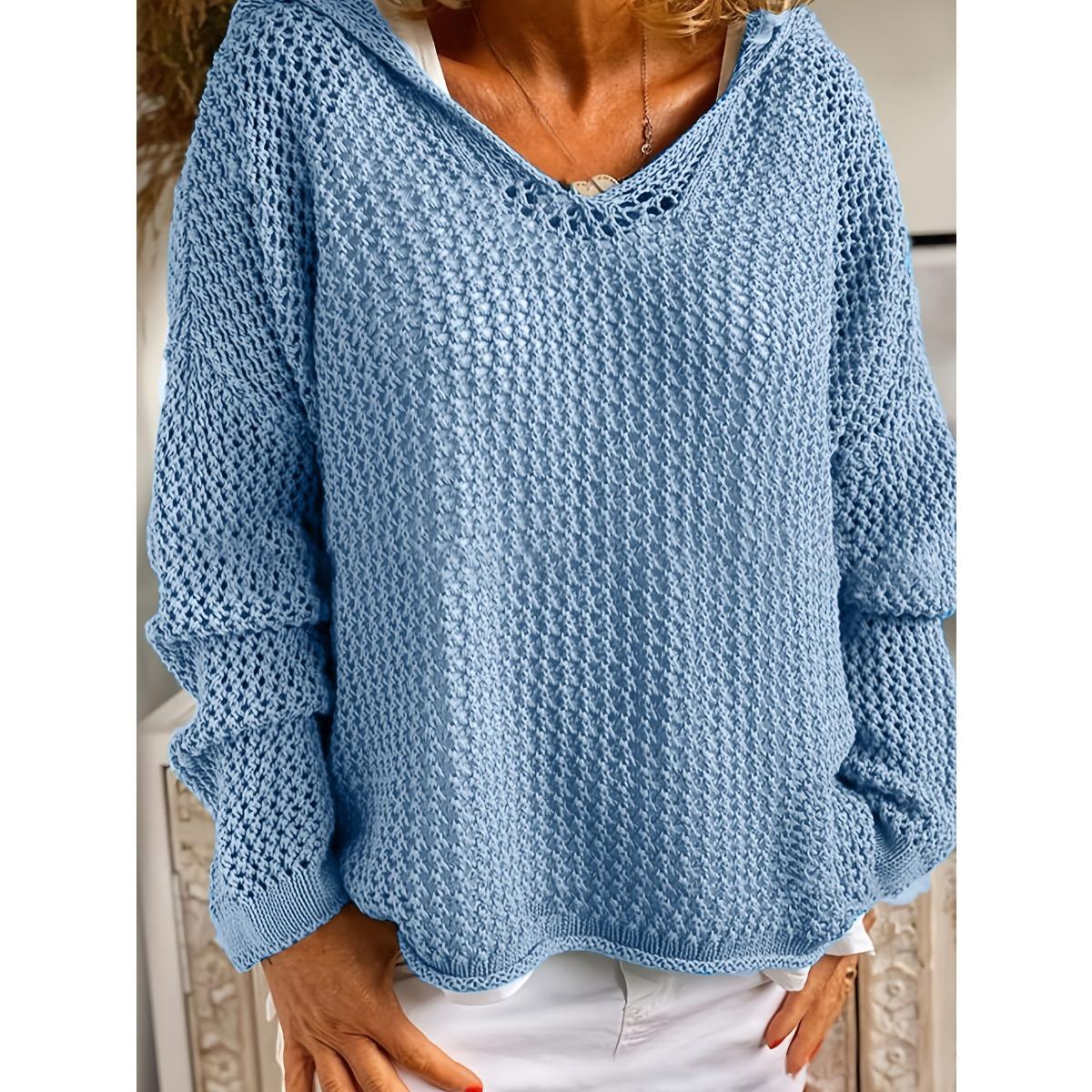 

Women s Lightweight Loose Sun Protection Knitted Hooded Cardigan, Popular Summer Thin Knit Outerwear for Europe America XXL синій