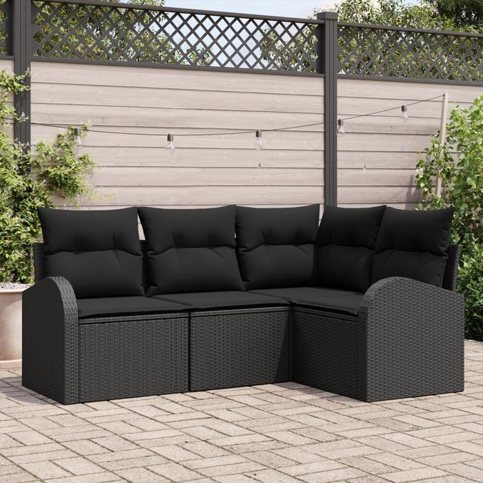 VidaXL Set de canapés de jardin de 4 pièces avec coussins Noir Poly Rotin 3346023
