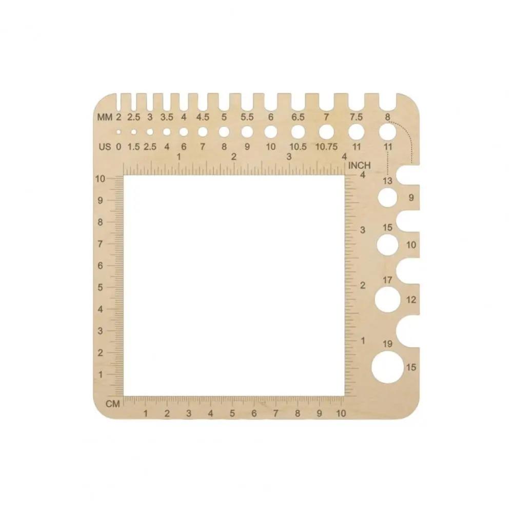 DIY Wood Knitting Needle Gauge Square Crochet Hooks Ruler  for Spinners Yarn Measuring Tools