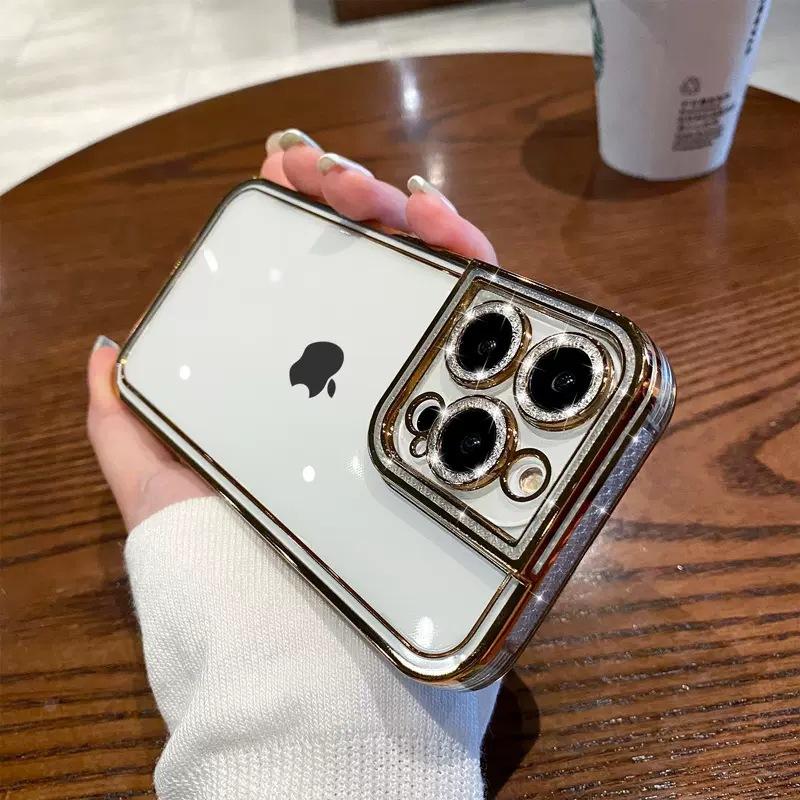 Applicable to iPhone15PROMAX electroplated TPU glitter lens mobile phone case Apple 16 transparent all-inclusive silicone soft