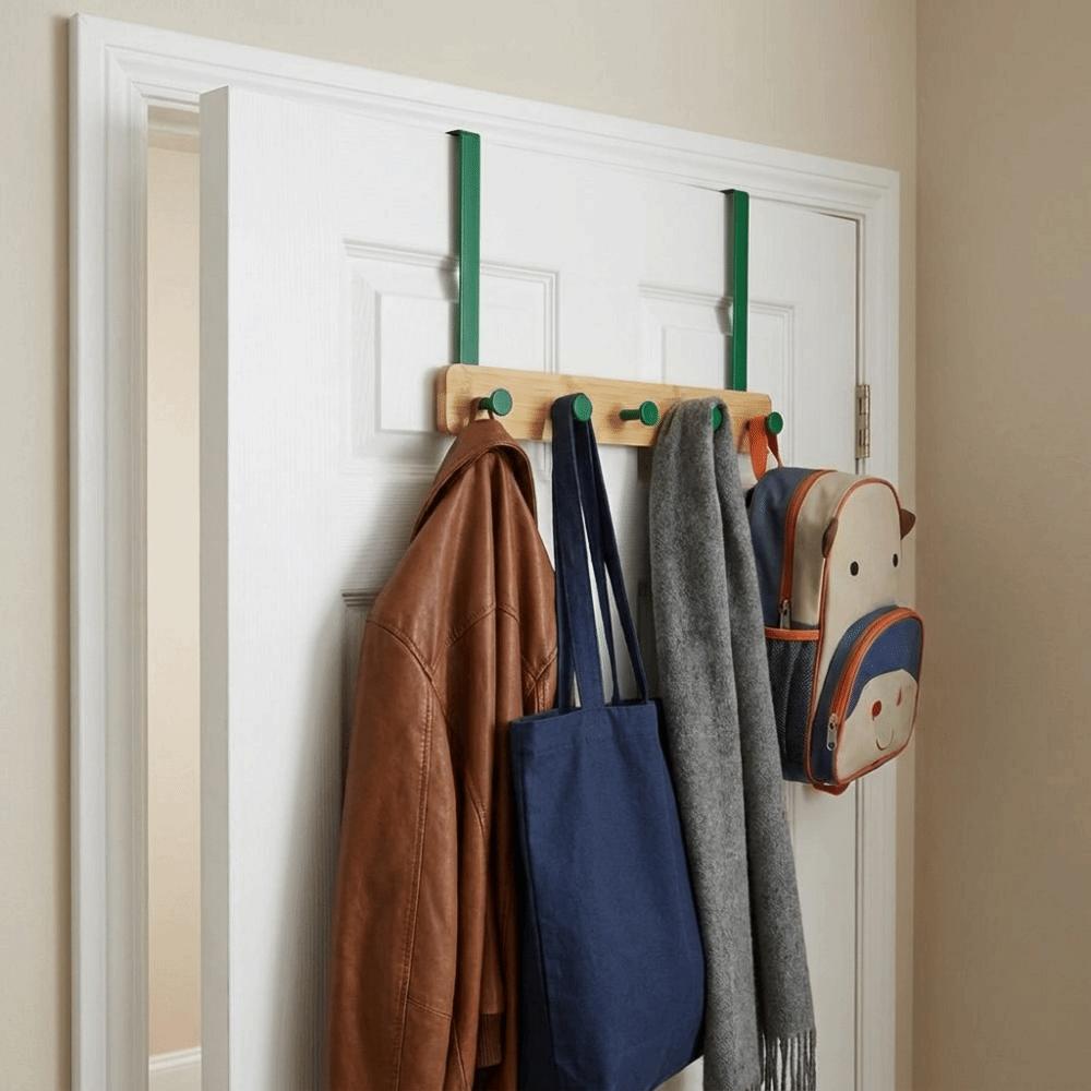 6 Hooks Over The Door Hooks Natural Bamboo Hat Hanger No Drilling Towel Hanger Closet Organizer