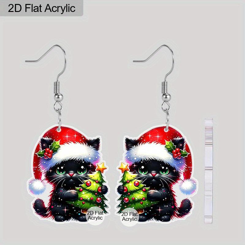 

Плоские милые и модные акриловые серьги-кошки в 2D - Смешные рождественские и праздничные серьги для женщин