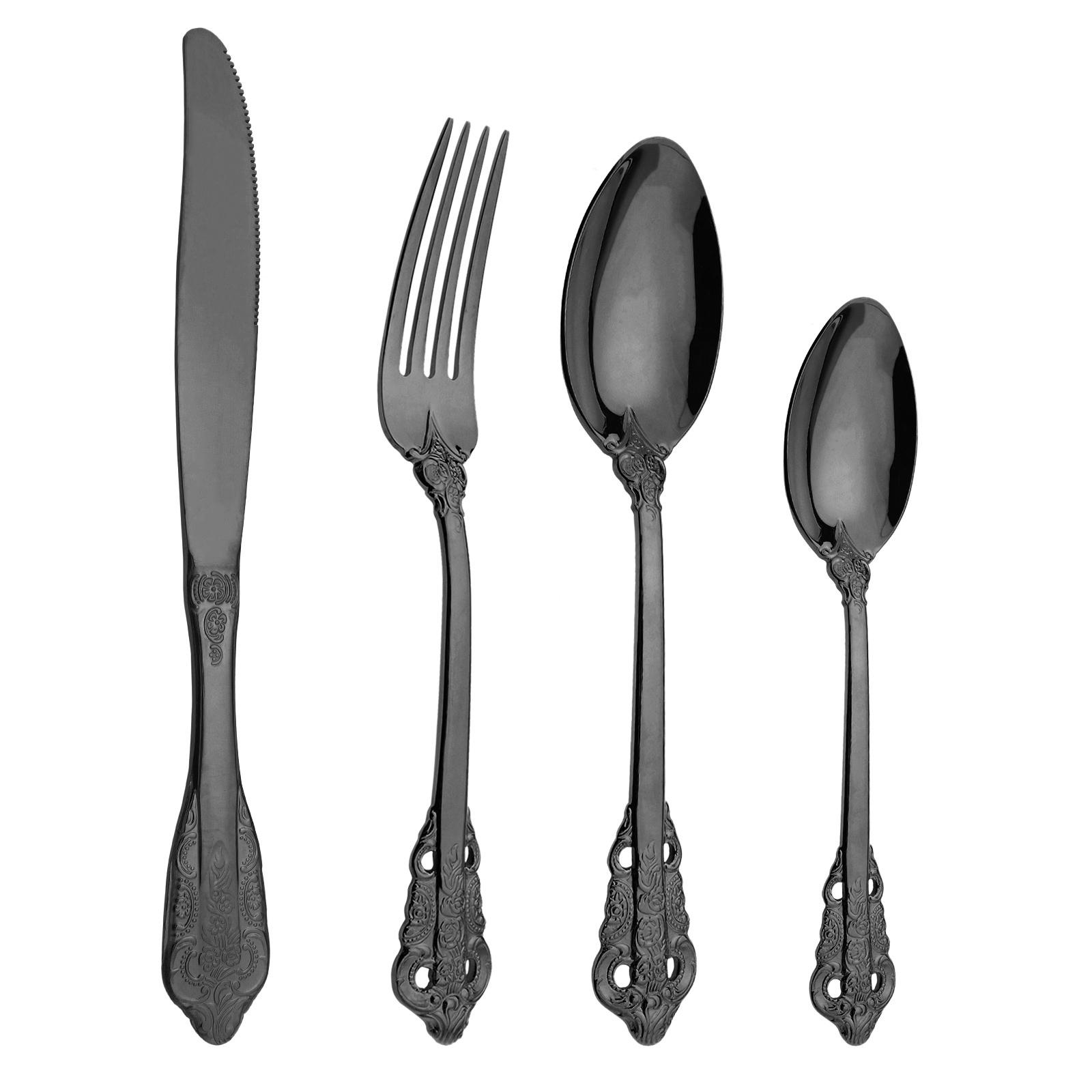

Зеркальный черный набор столовых приборов из нержавеющей стали 18/10, 4 шт., набор столовых приборов в западном стиле, ножи, вилки, чайная ложка, набор посуды, набор столовых приборов для домашней кухни, ужина, столового серебра чёрный