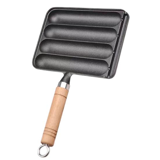 Železná pánev na uzeniny s dřevěnou rukojetí proti opaření Nepřilnavý Kuchyně na grilovanou klobásu