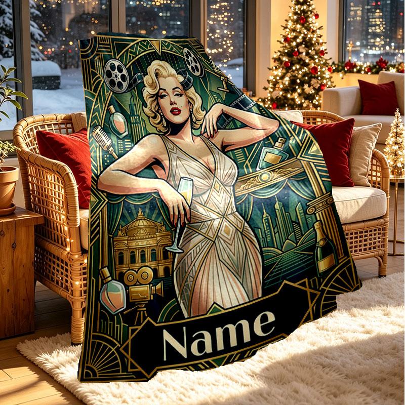 Gepersonaliseerd Dekentje met Naam, Marilyn Monroe Print, Woondecoratie, Slaapkamer, Bank, Kamperen, Sofa, Cadeaus voor Verjaardag Kerst
