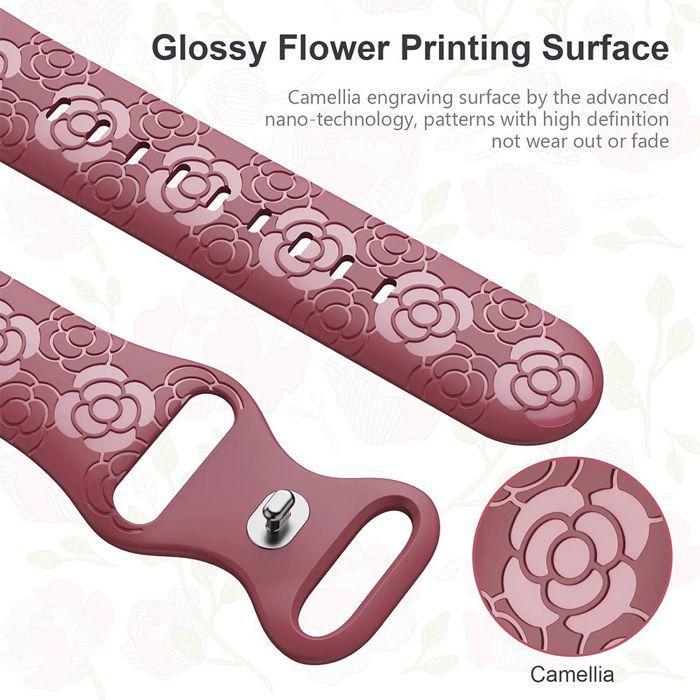 Bracelet for Apple Watch Series Ultra 2/3, 11, 10, 9 8 SE 7 6 5 4 3 2 1 46mm-45mm-44mm-42mm-49mm Red Silicone Floral Engraving