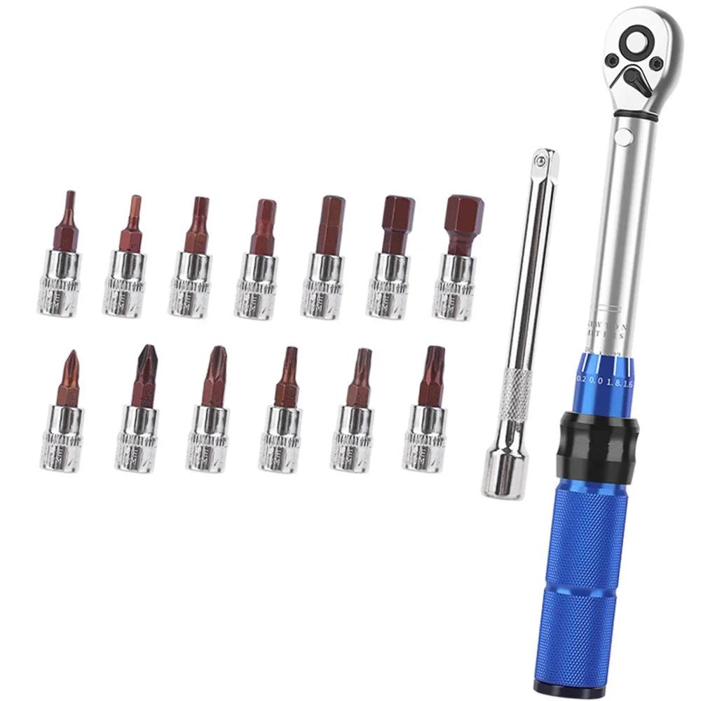 TINSOL 15Pcs Set Bicycle Torque Wrench Set 1/4" 2-24Nm Dual Direction Bike Allen Key Tool Socket Preset Type Spanner Pro Repair