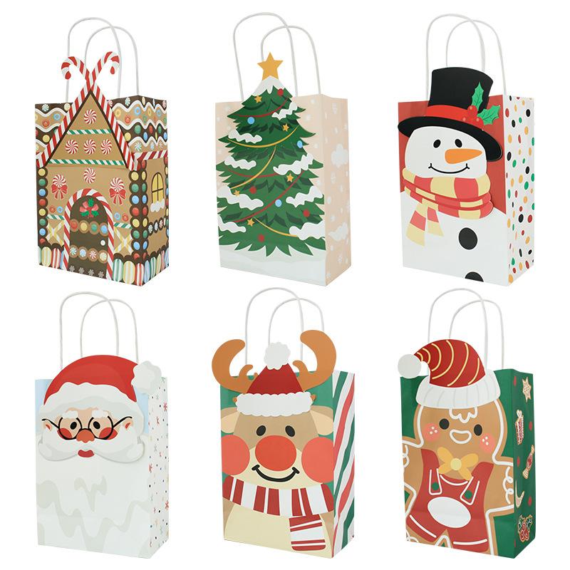 Christmas Kraft Paper Tote Bag, Christmas Gift Paper Bag, Square Bottom Gift Tote Bag