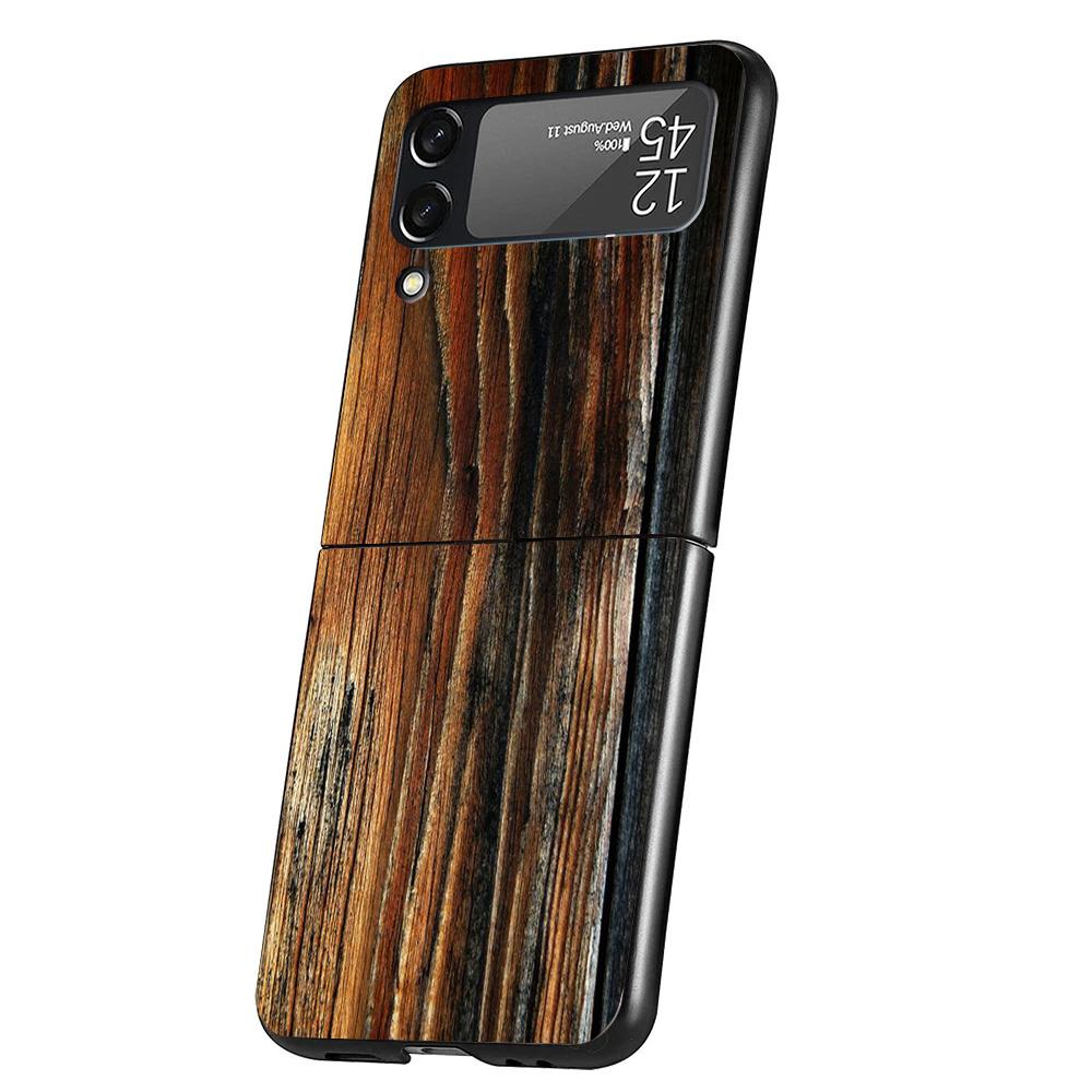 Wood Wooden Pattern Cover Phone Case For Samsung Galaxy Z Flip 7 6 5 4 3 5G Flip7 Flip6 Flip5 Flip4 Flip3 Black Fundas Shell Gal