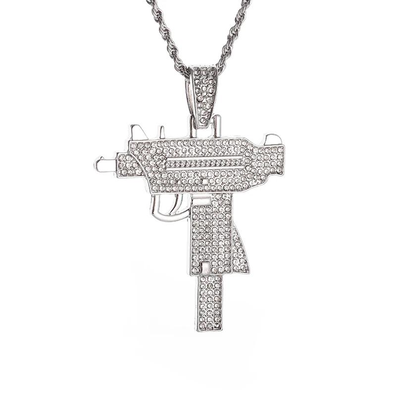 Hip-Hop Crystal Pistol Pendant, Personalized Men and Women Punk Cool Rock Rap Trend Necklace Trend Jewelry Gift