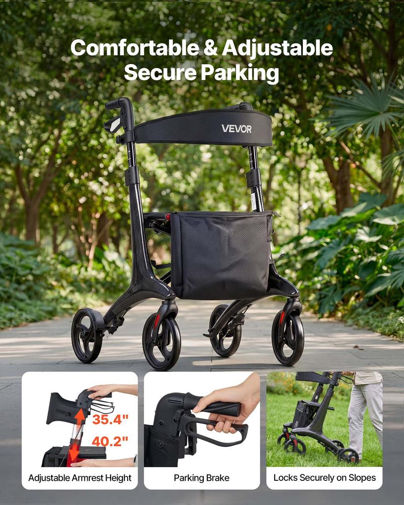 VEVOR Rollator Walker with Seat for Seniors, Foldable Lightweight Rolling Walker